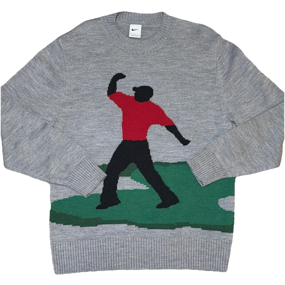 Nike Tiger Woods Jumper-Knit Gray Golf Crew Wool Blend Sweater Medium DA4151-06
